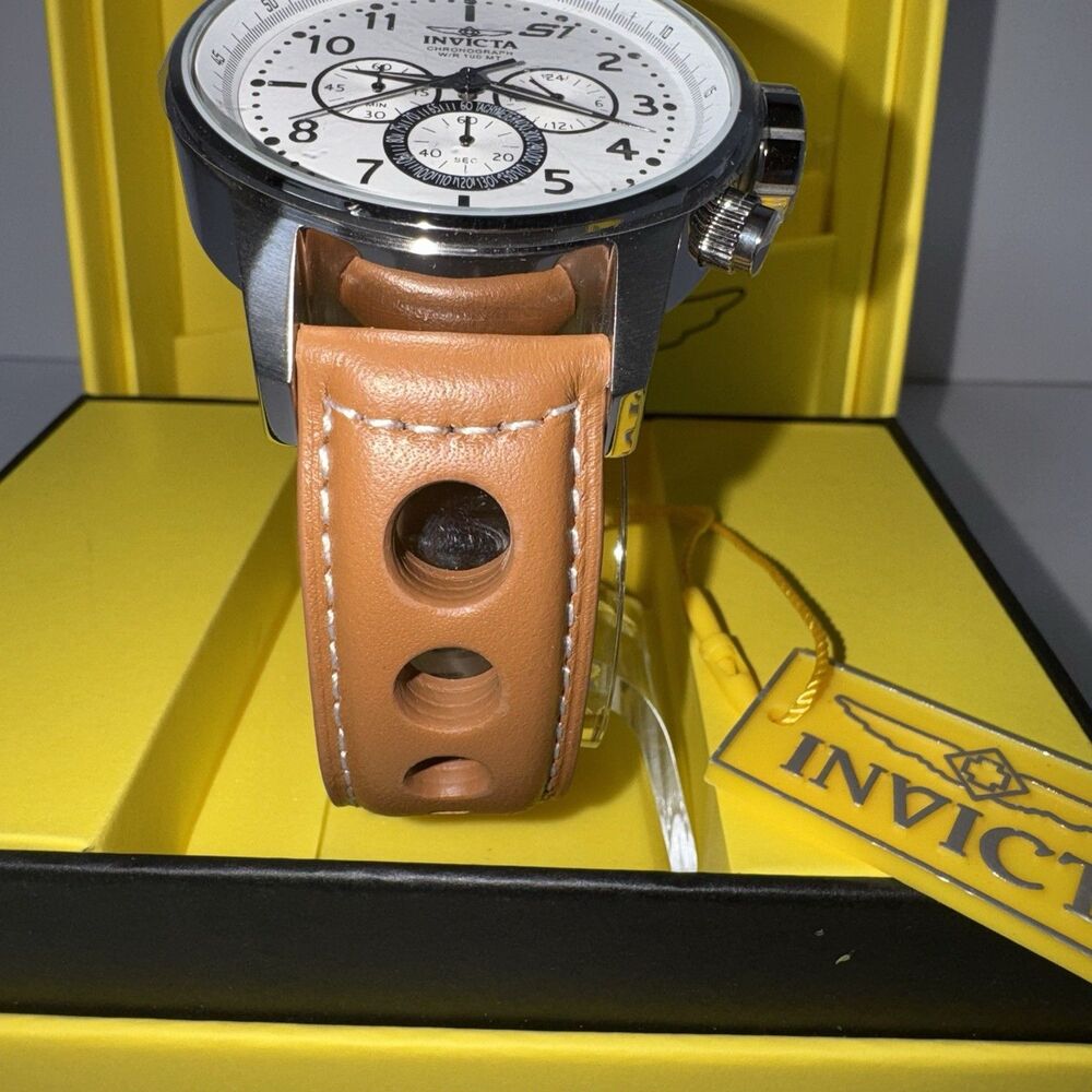 Invicta S1 Men’s Chronograph Quartz White Dial Brown Leather Strap 100m - Picture 3 of 16